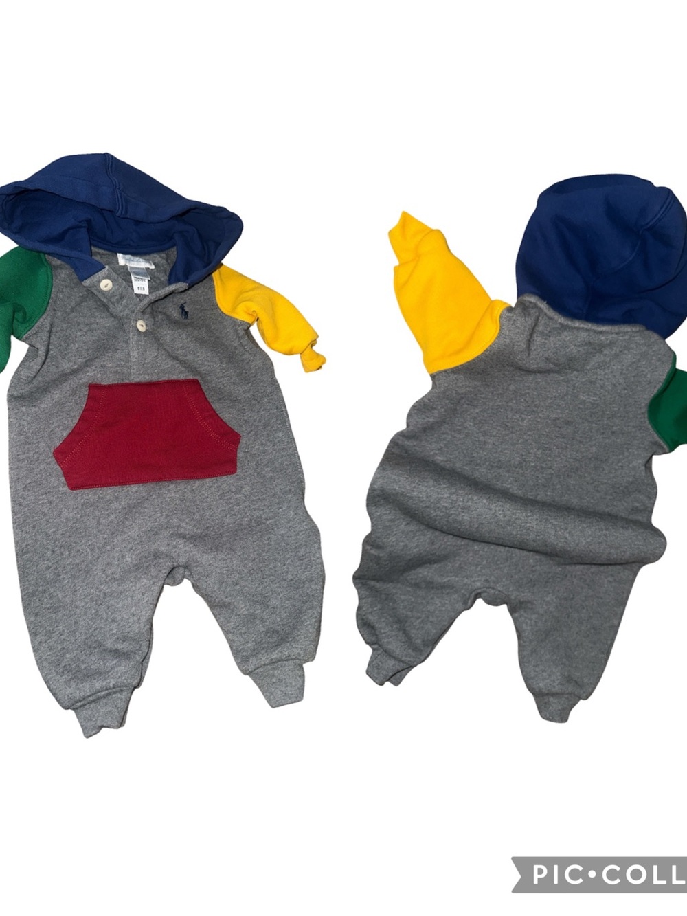 Ralph Lauren POLO Hooded Baby Romper - Gray, Navy, Green, Yellow & Red